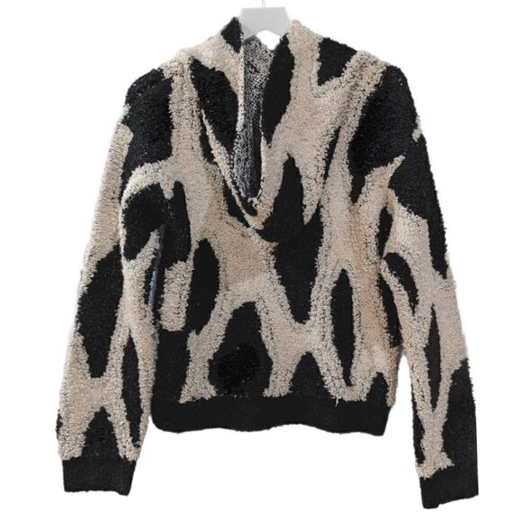 Sandy Liang x Target Cream & Black Leopard Print Sherpa Hooded Sweatshirt Size S - Picture 2 of 7
